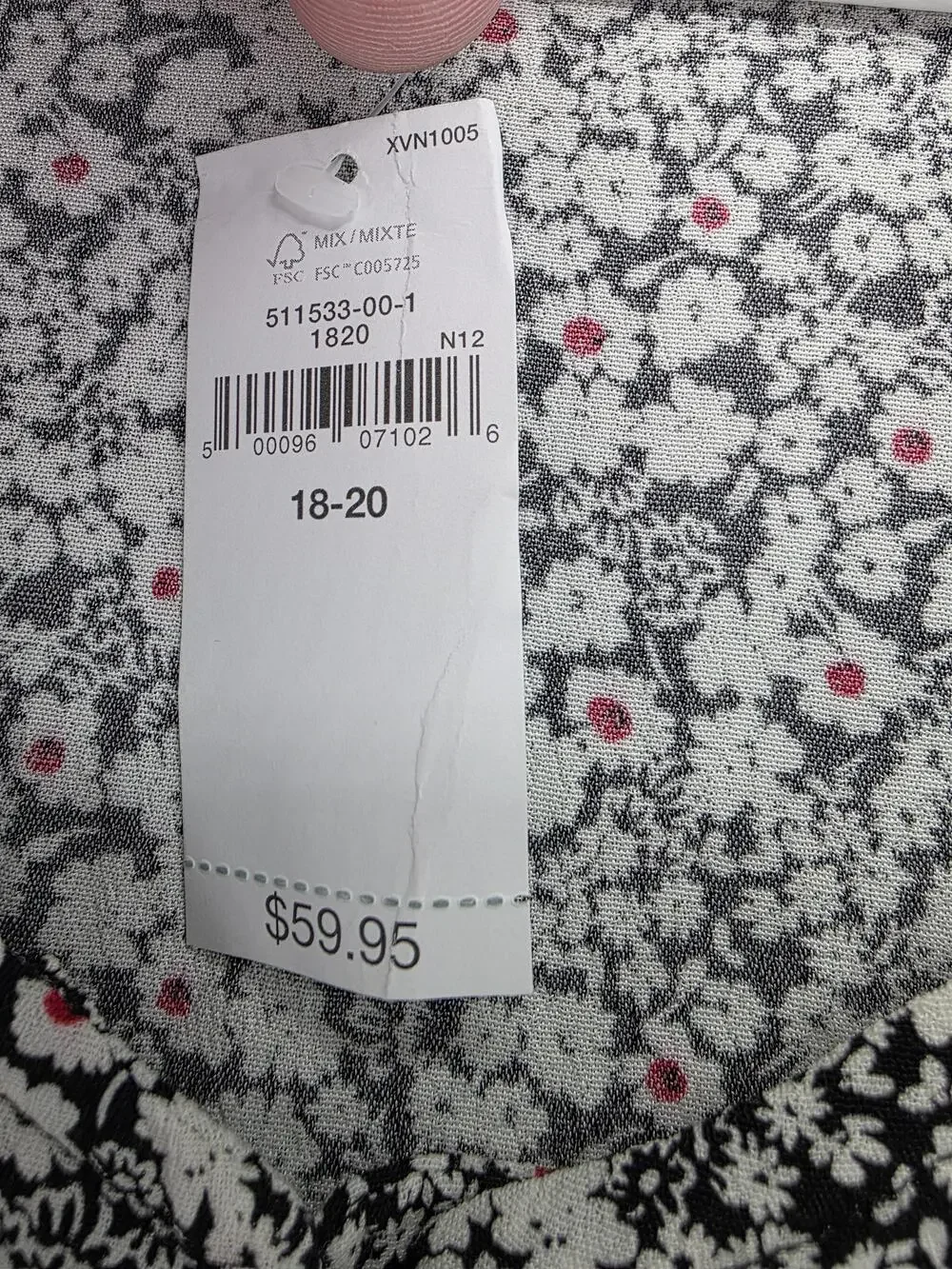 GAP Teen Dress Youth 18-20 Black White Ditsy Floral Long Sleeve Button Front